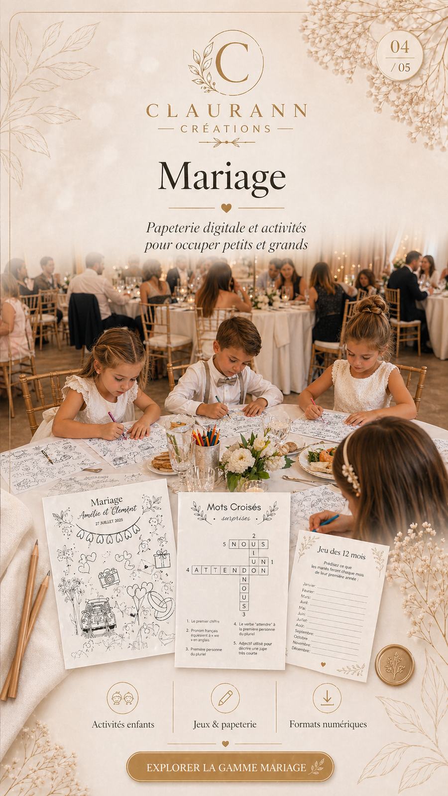 Mariage – Papeterie digitale et activités à imprimer.